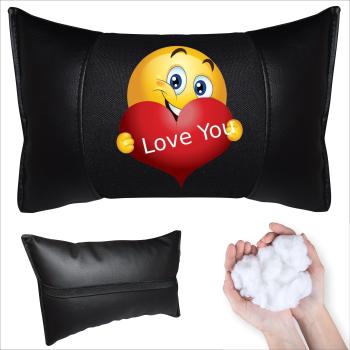 Auto Nackenkissen 20x30cm Nackenpolster Leder Schwarz mit Druck Design Smiley